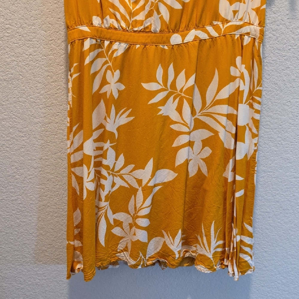 Old Navy Boho Mustard Yellow Floral Flutter Sleeve Rayon Mini Dress Cottagecore - Picture 4 of 7